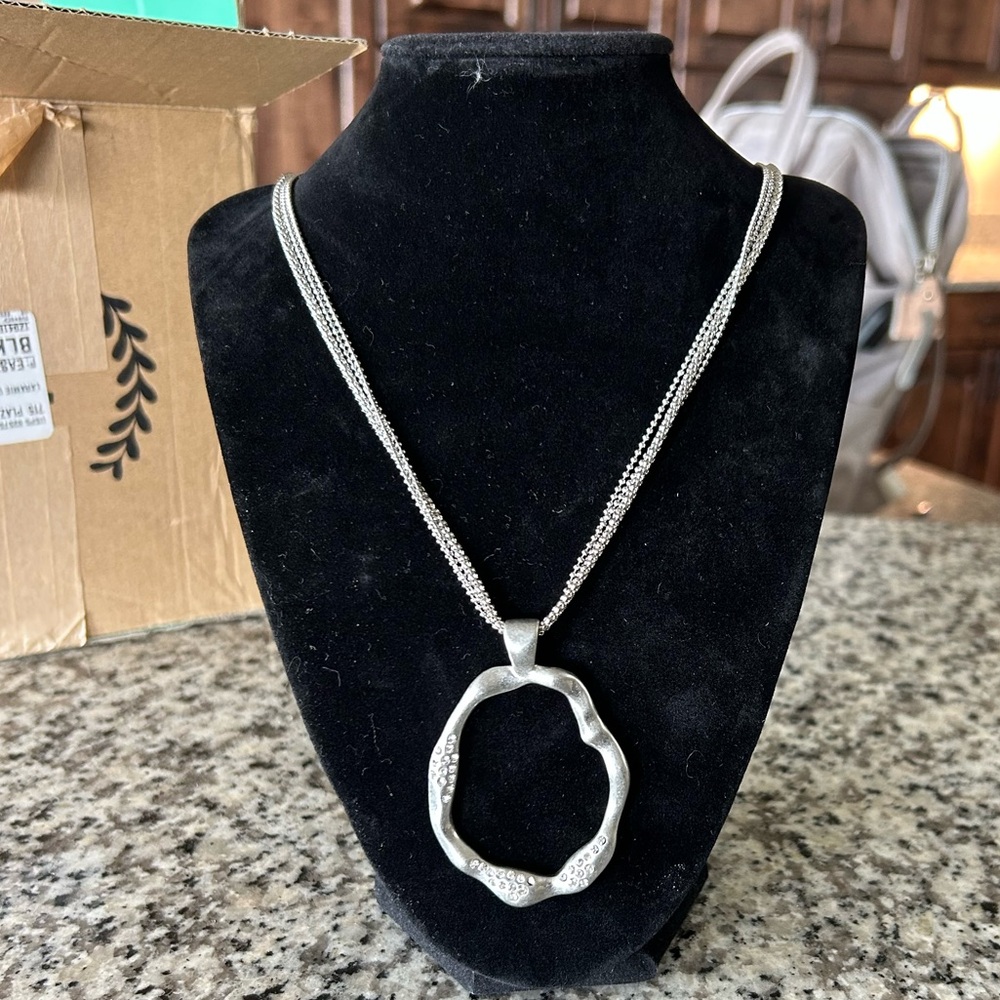 Lia Sophia Silver Necklace with Organic Circle Pendant